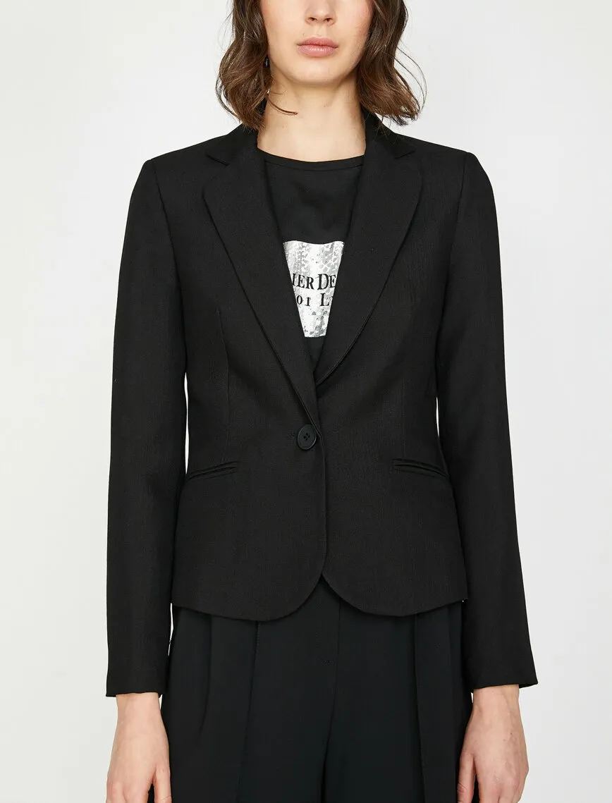 16539 Black Tailored Single Button Jacket