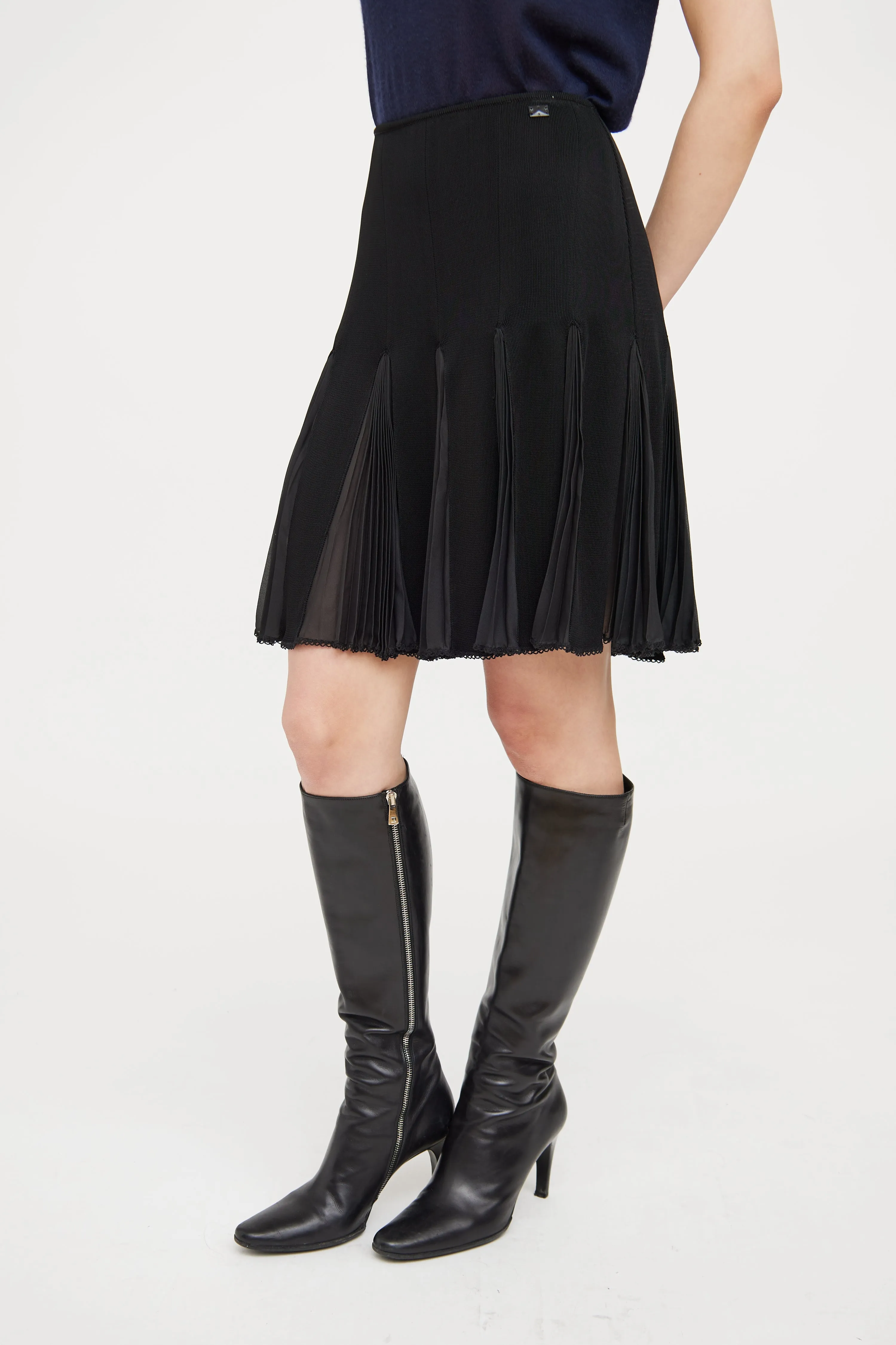 2004 Black Flowy Panel Pleated Skirt