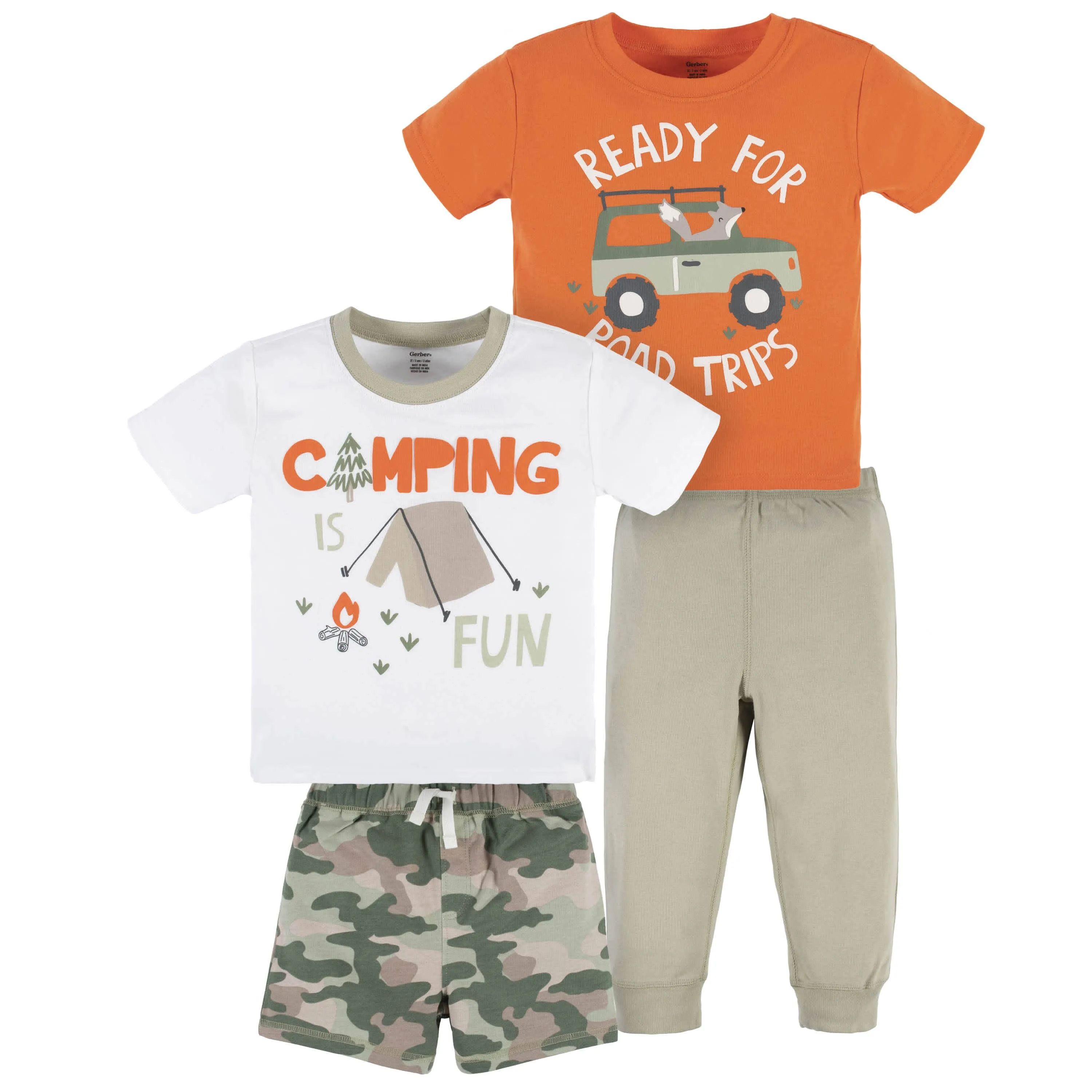 4-Piece Infant & Toddler Boys Camping Fun Tees, Shorts & Pants Set