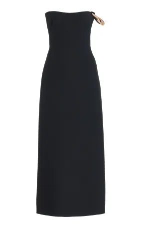 Anica Maxi Dress in Black Wool Silk Cady