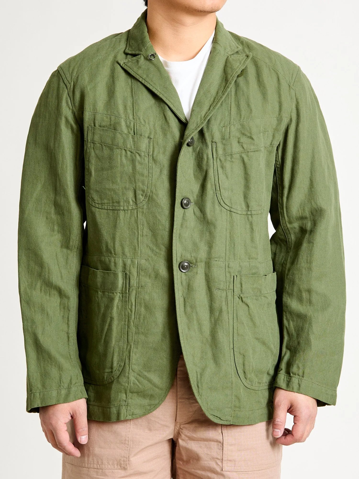 Bedford Jacket in Olive Cotton Hemp Satin