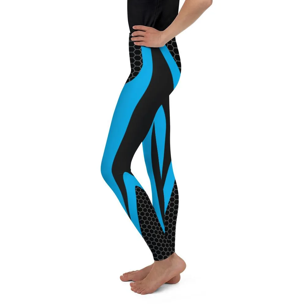 Blue Honeycomb Carbon Youth Leggings