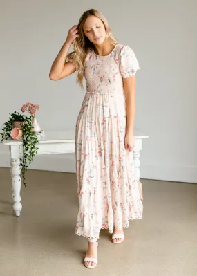 Blush   Floral Smocked Maxi Dress