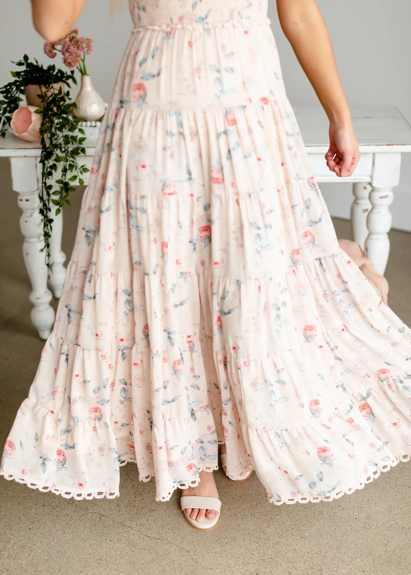 Blush   Floral Smocked Maxi Dress