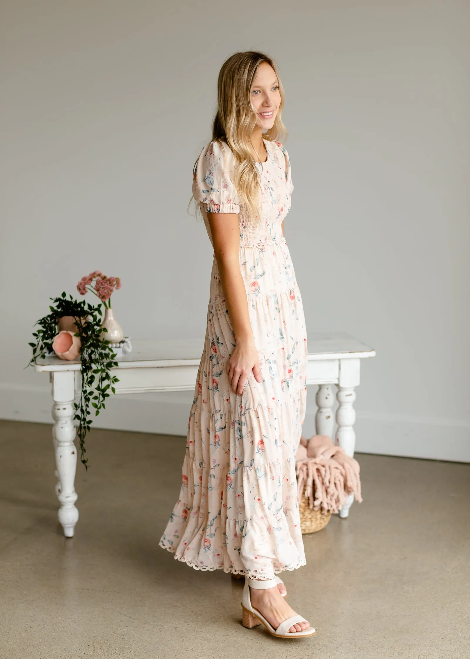 Blush   Floral Smocked Maxi Dress