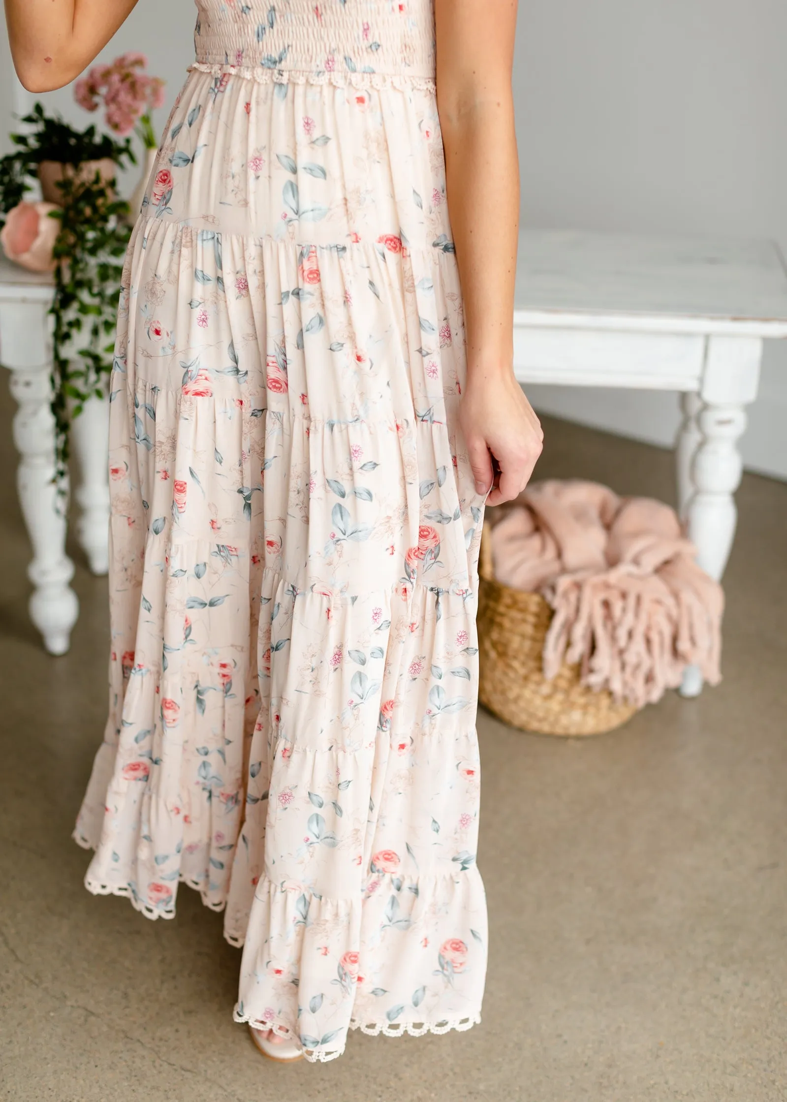 Blush   Floral Smocked Maxi Dress