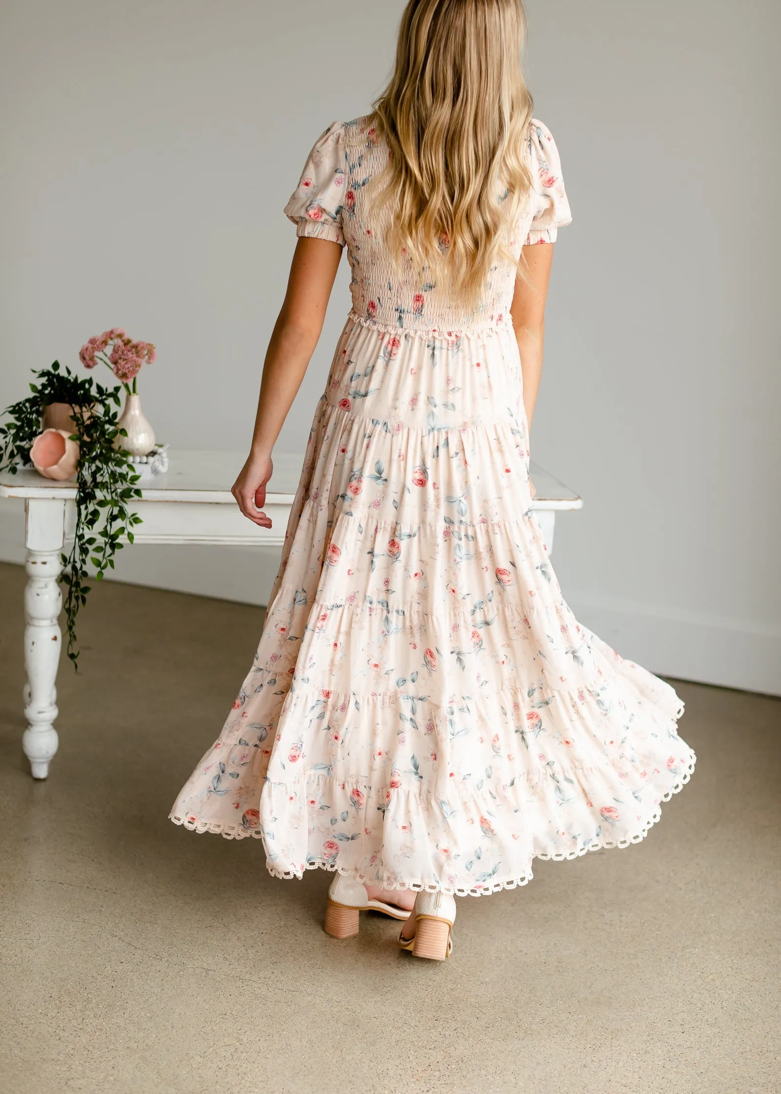 Blush   Floral Smocked Maxi Dress