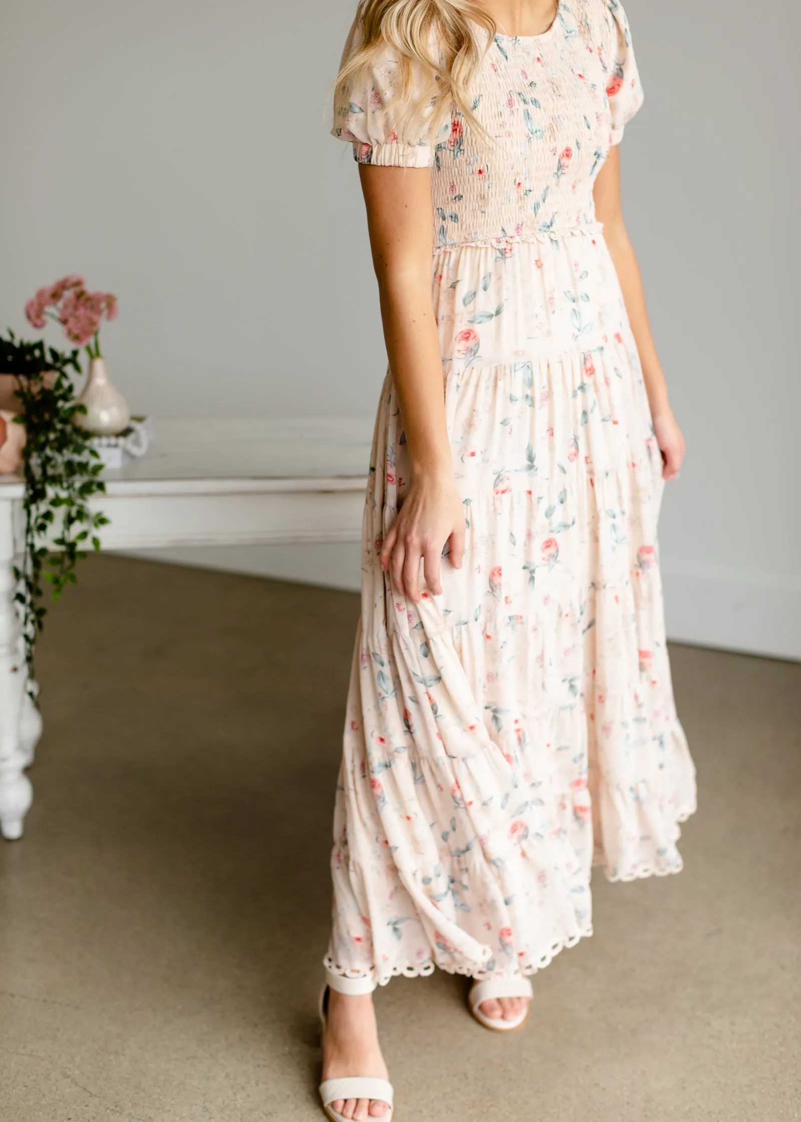 Blush   Floral Smocked Maxi Dress