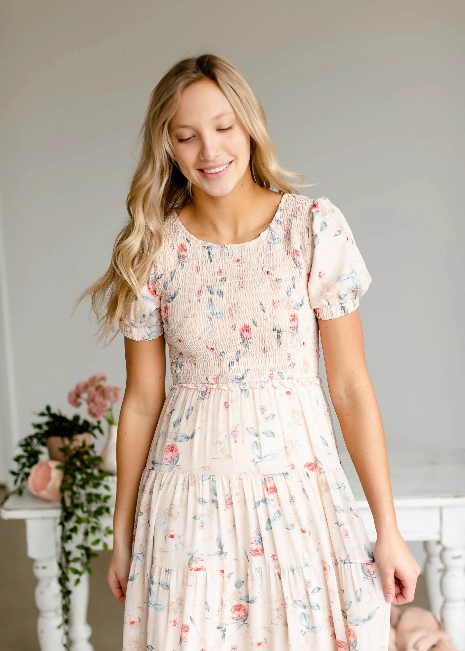 Blush   Floral Smocked Maxi Dress