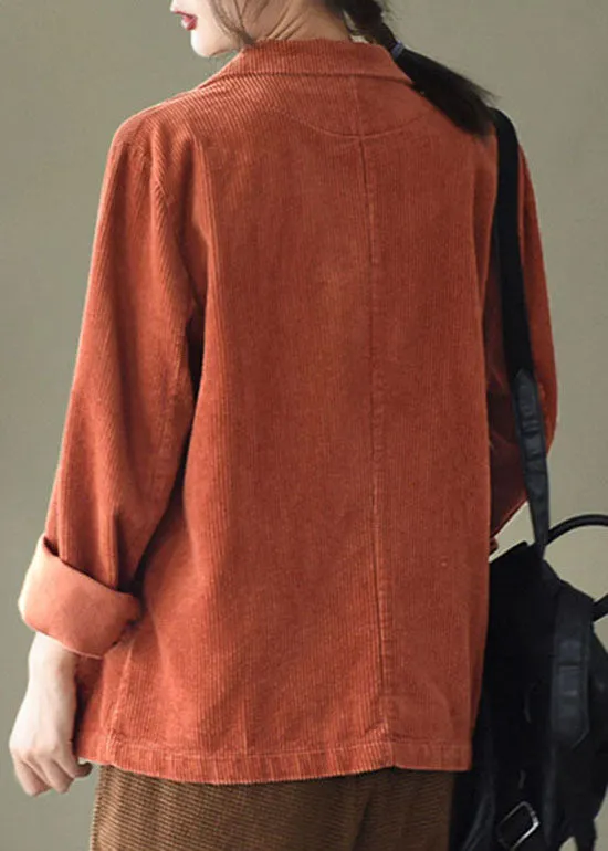 Chic Caramel button pockets V Neck Corduroy coats Spring