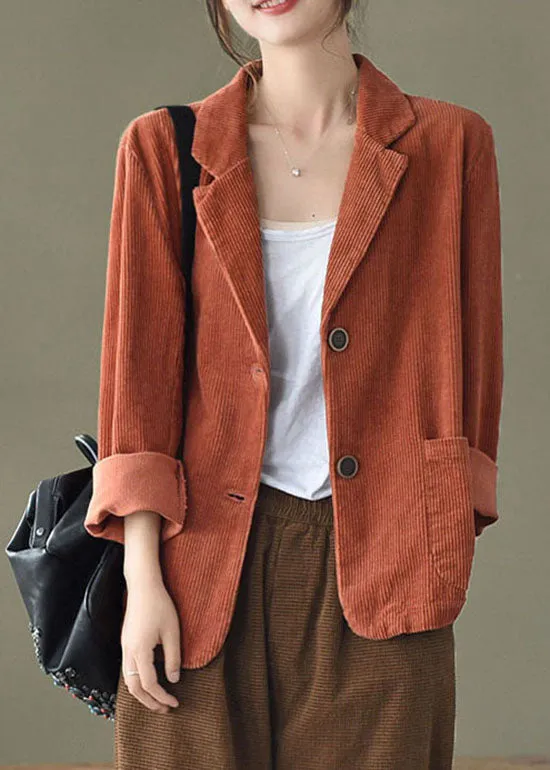 Chic Caramel button pockets V Neck Corduroy coats Spring