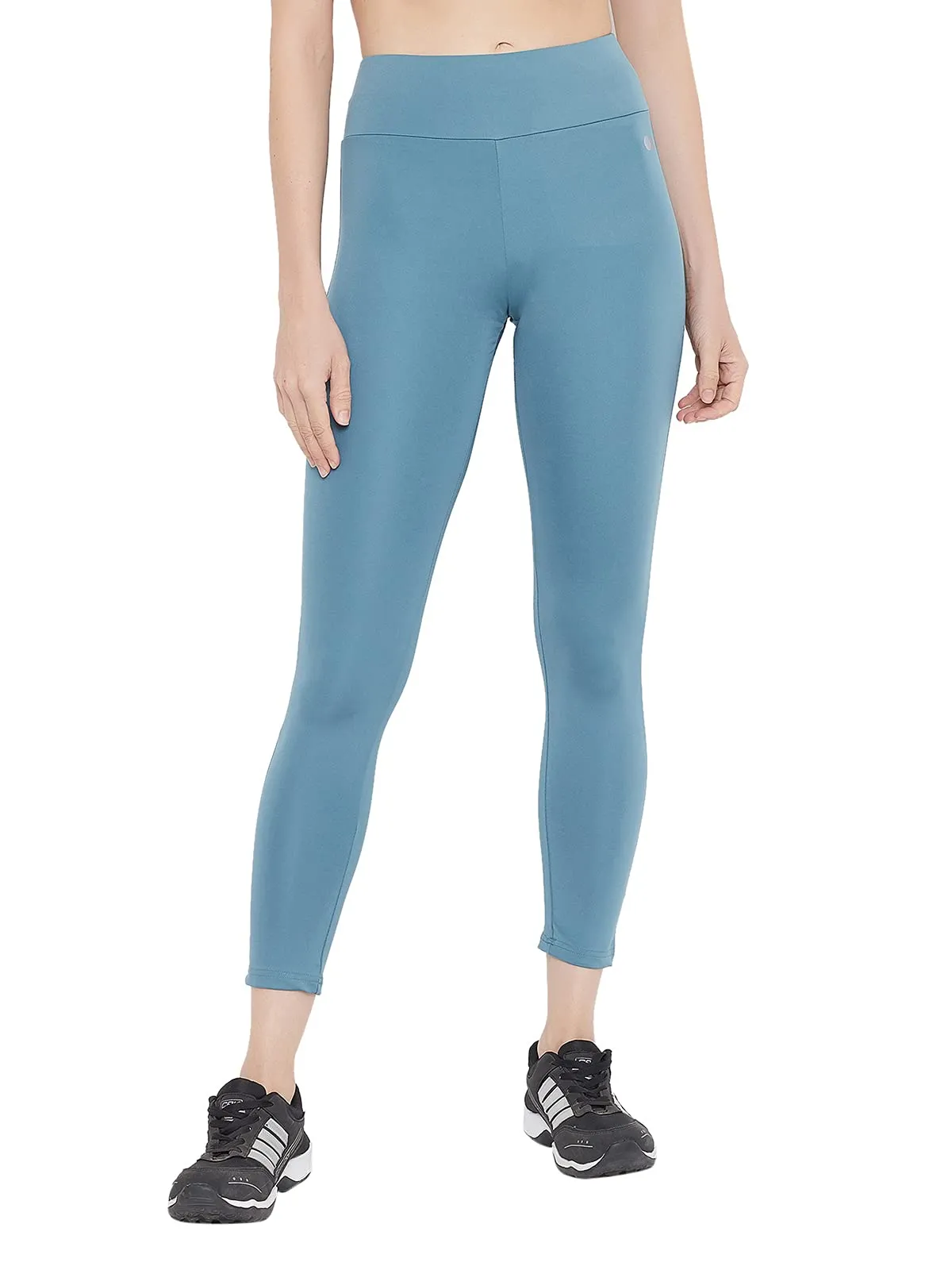 Clovia Women's Snug Fit Active High-Rise Ankle-Length Tights (AB0042T03_Blue_S)