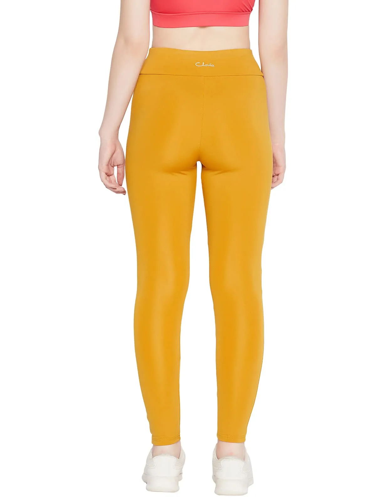 Clovia Women's Snug Fit Active High-Rise Full-Length Tights (AB0042P07_Yellow_S)