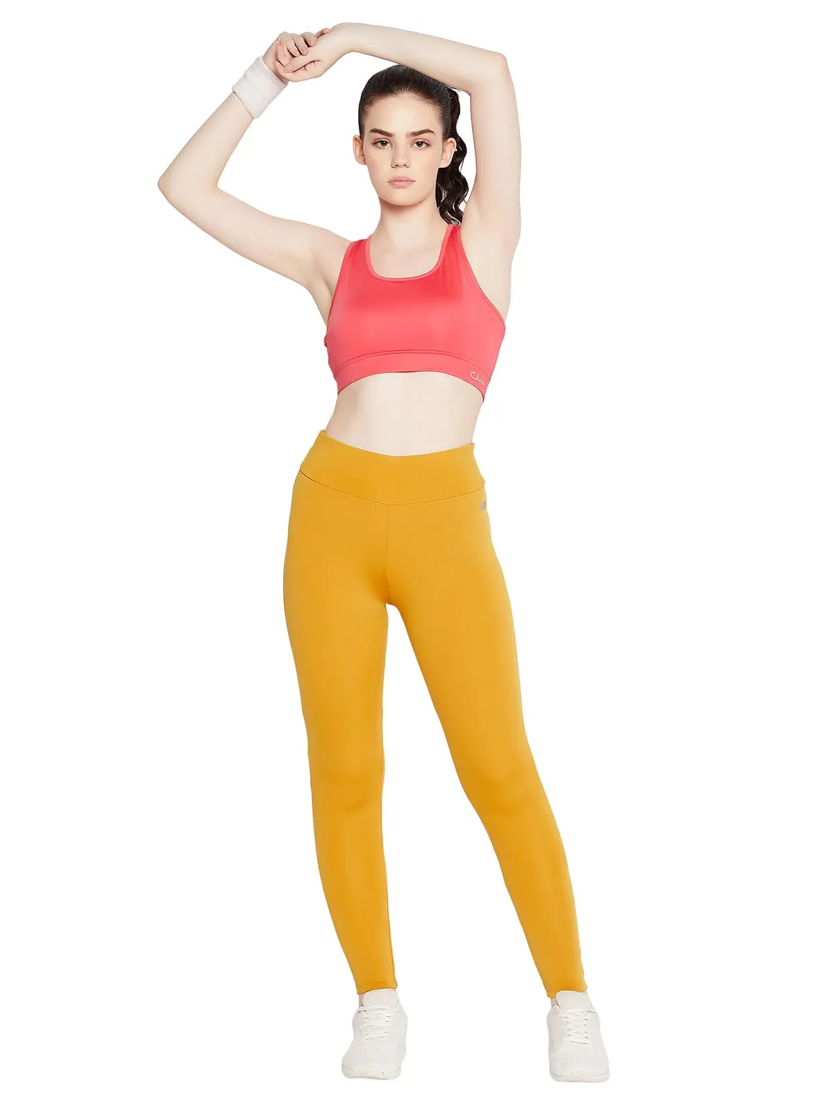 Clovia Women's Snug Fit Active High-Rise Full-Length Tights (AB0042P07_Yellow_S)