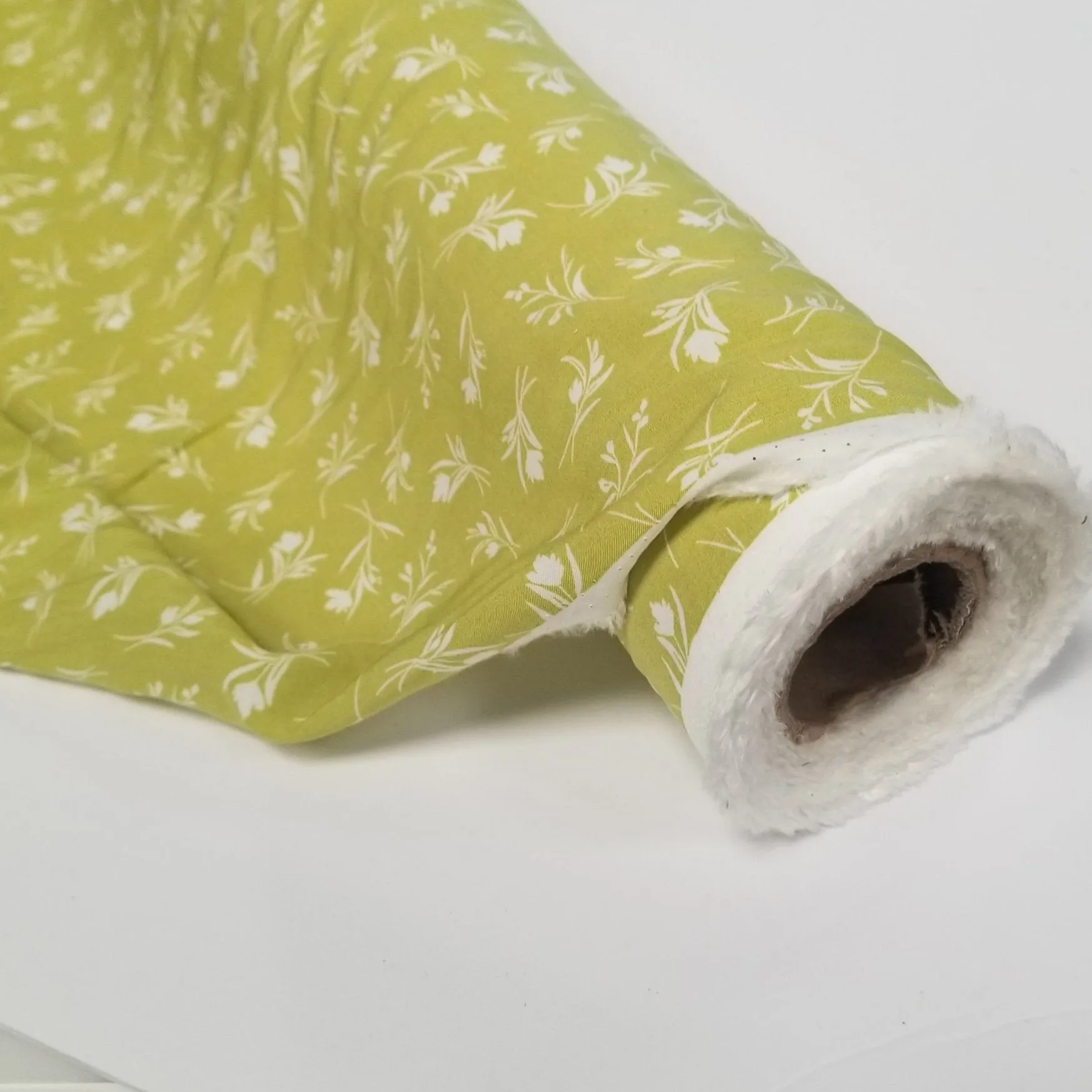 Designer Deadstock Rayon Challis Floral Lime Green and Ivory Woven- by the yard