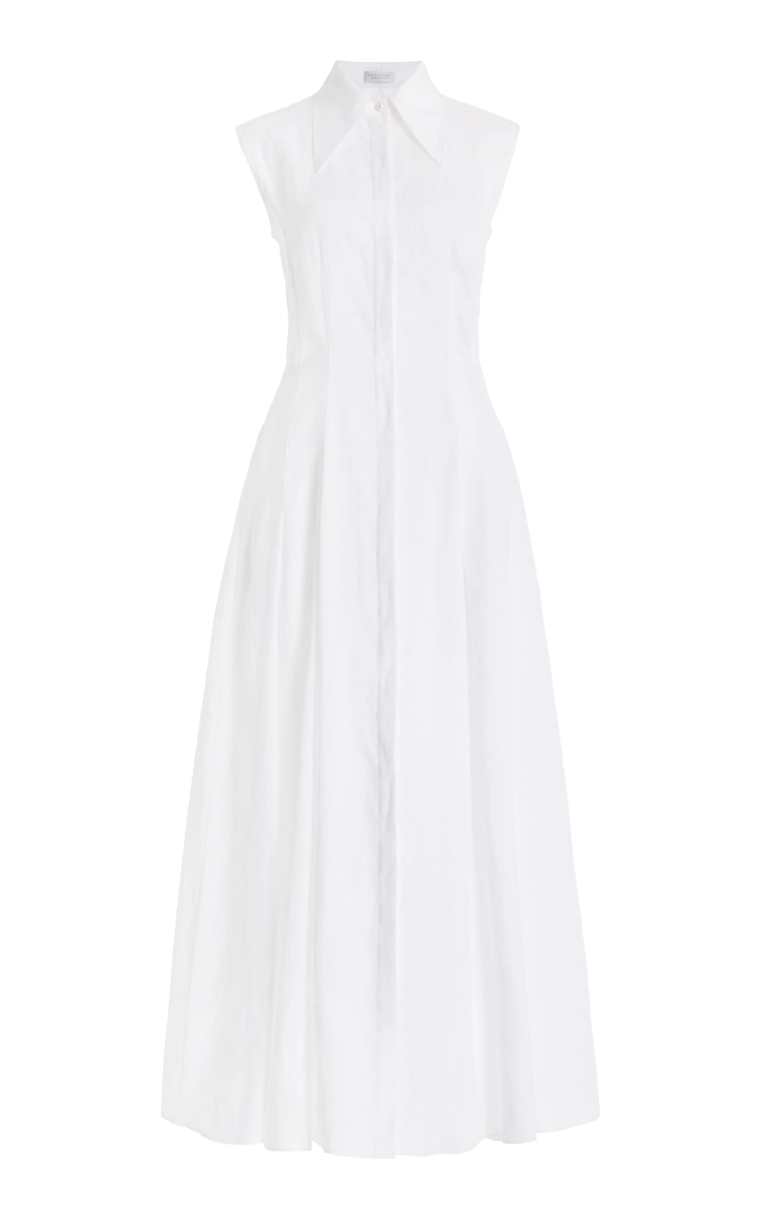 Durand Pleated Maxi Shirtdress in White Aloe Linen