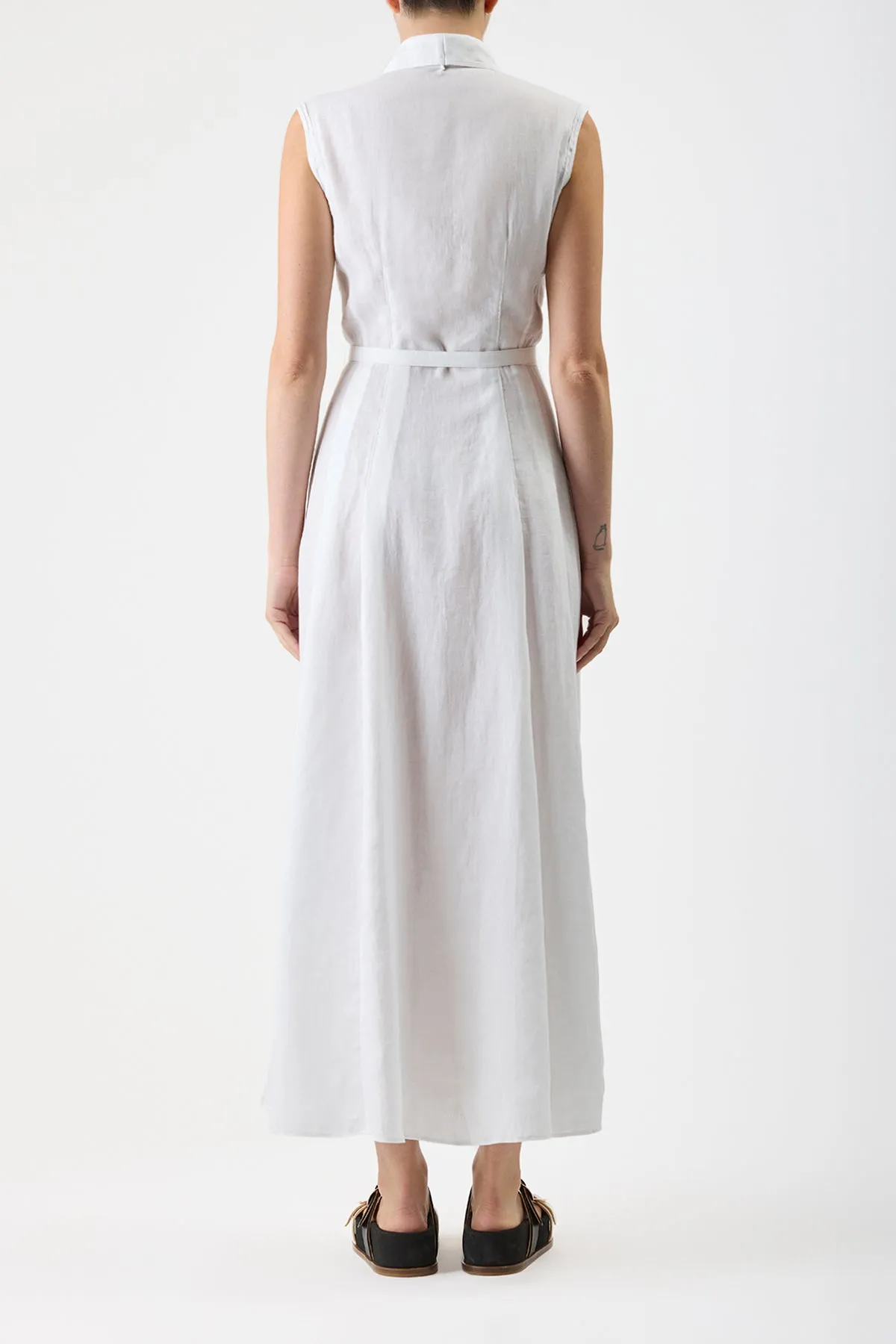 Durand Pleated Maxi Shirtdress in White Aloe Linen