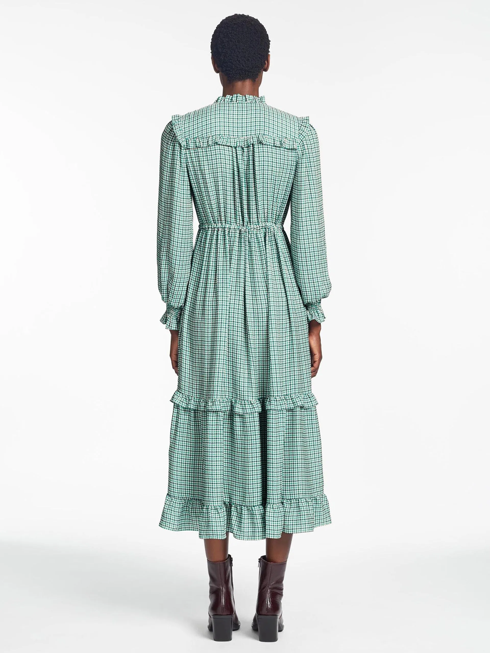 Ecru green houndstooth print Loretta maxi dress