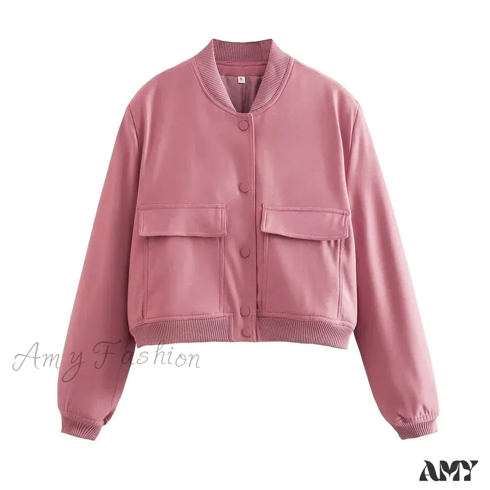 Fashion With Pockets Bomber Vintage Long Sleeve Front Button Casual Chic Jacket