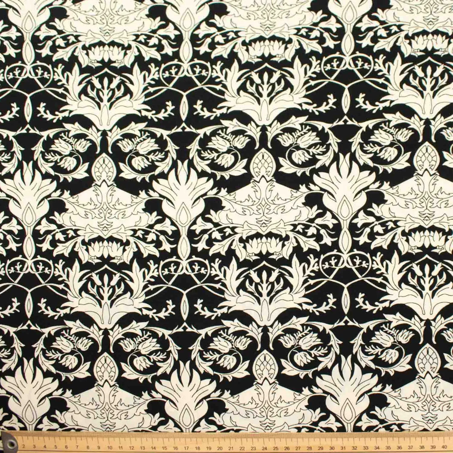 Flagio Crepe Prints Cream Damask on Black