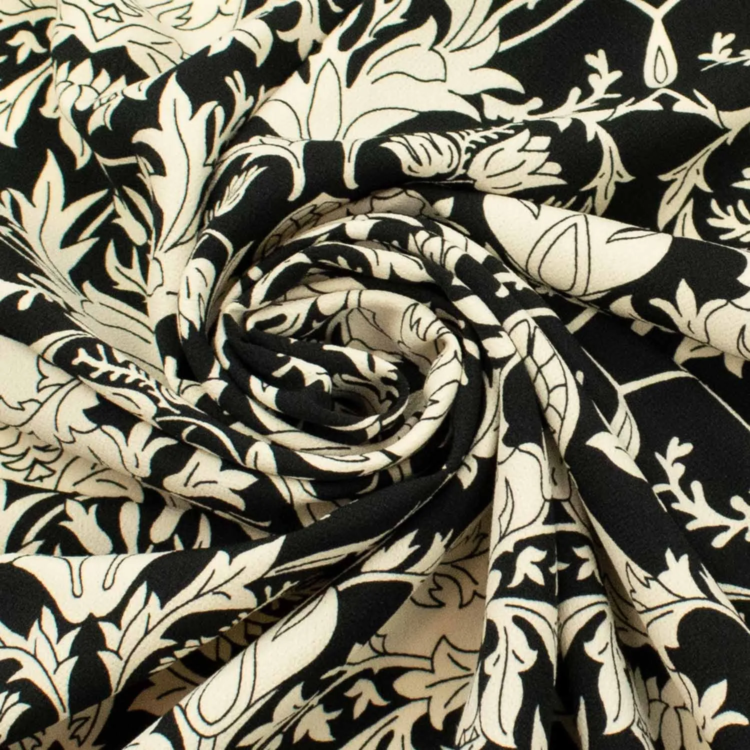 Flagio Crepe Prints Cream Damask on Black