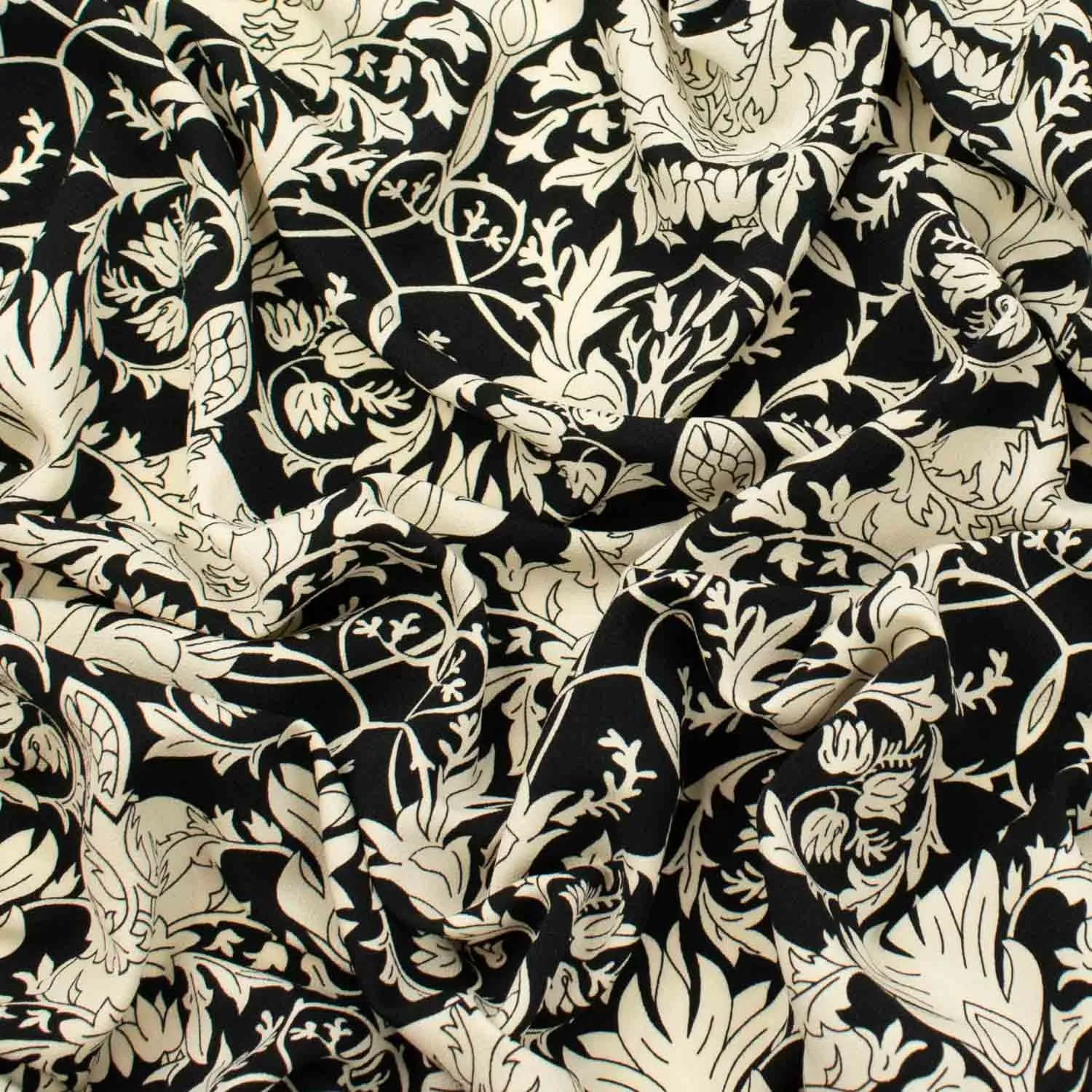 Flagio Crepe Prints Cream Damask on Black