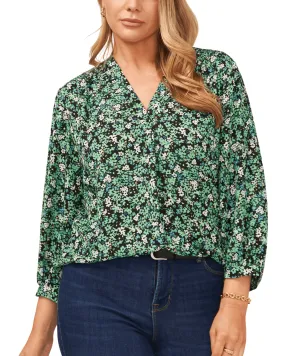 Floral Field V-Neck Blouse | VIVID GREEN