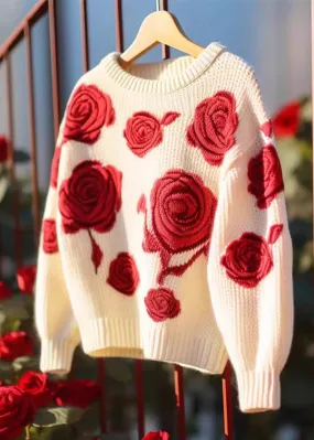 Floral Red Hollow Out Cozy Knit Sweaters Fall QV061