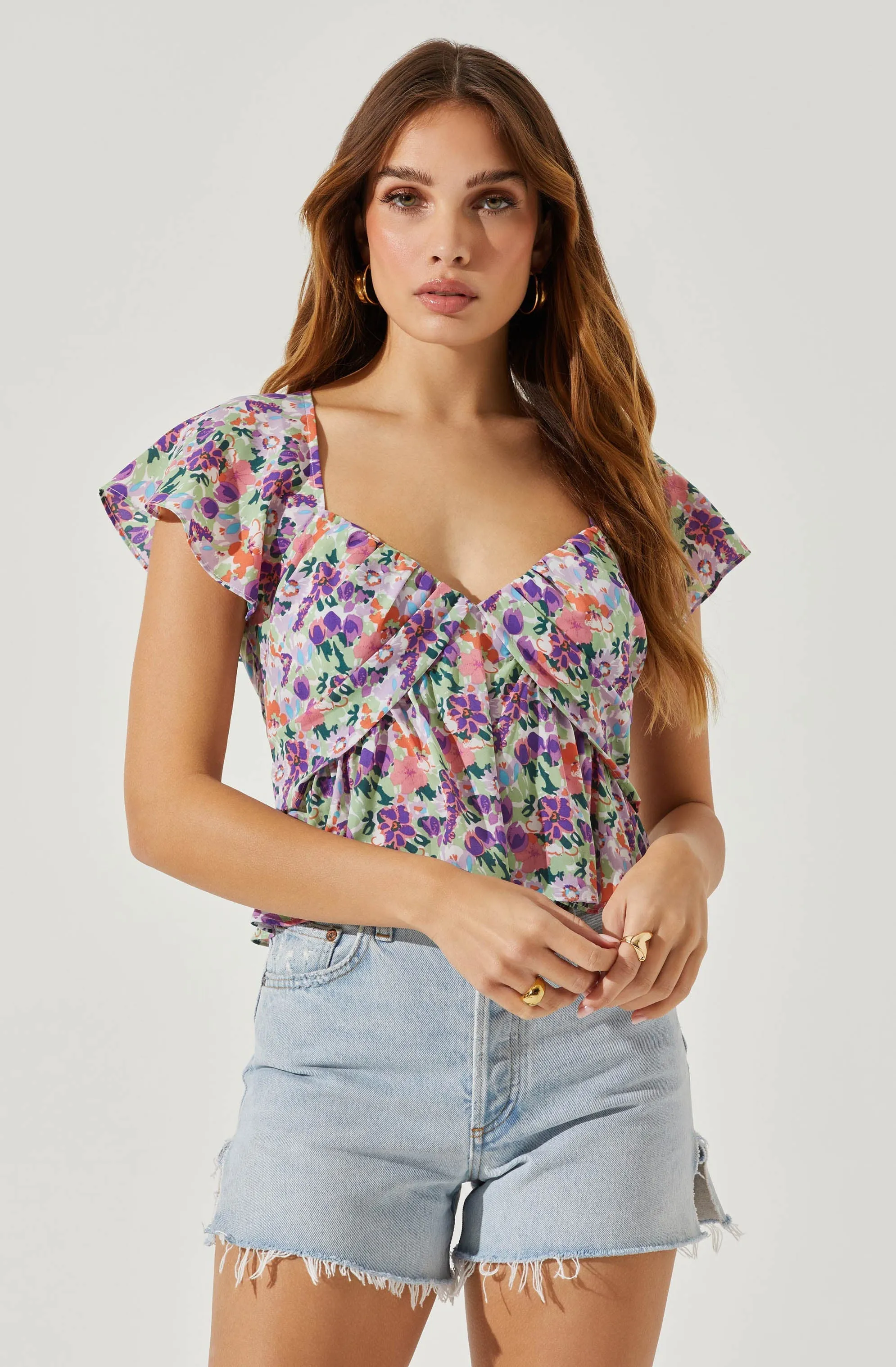 Flutter Sleeve Flowy Floral Top