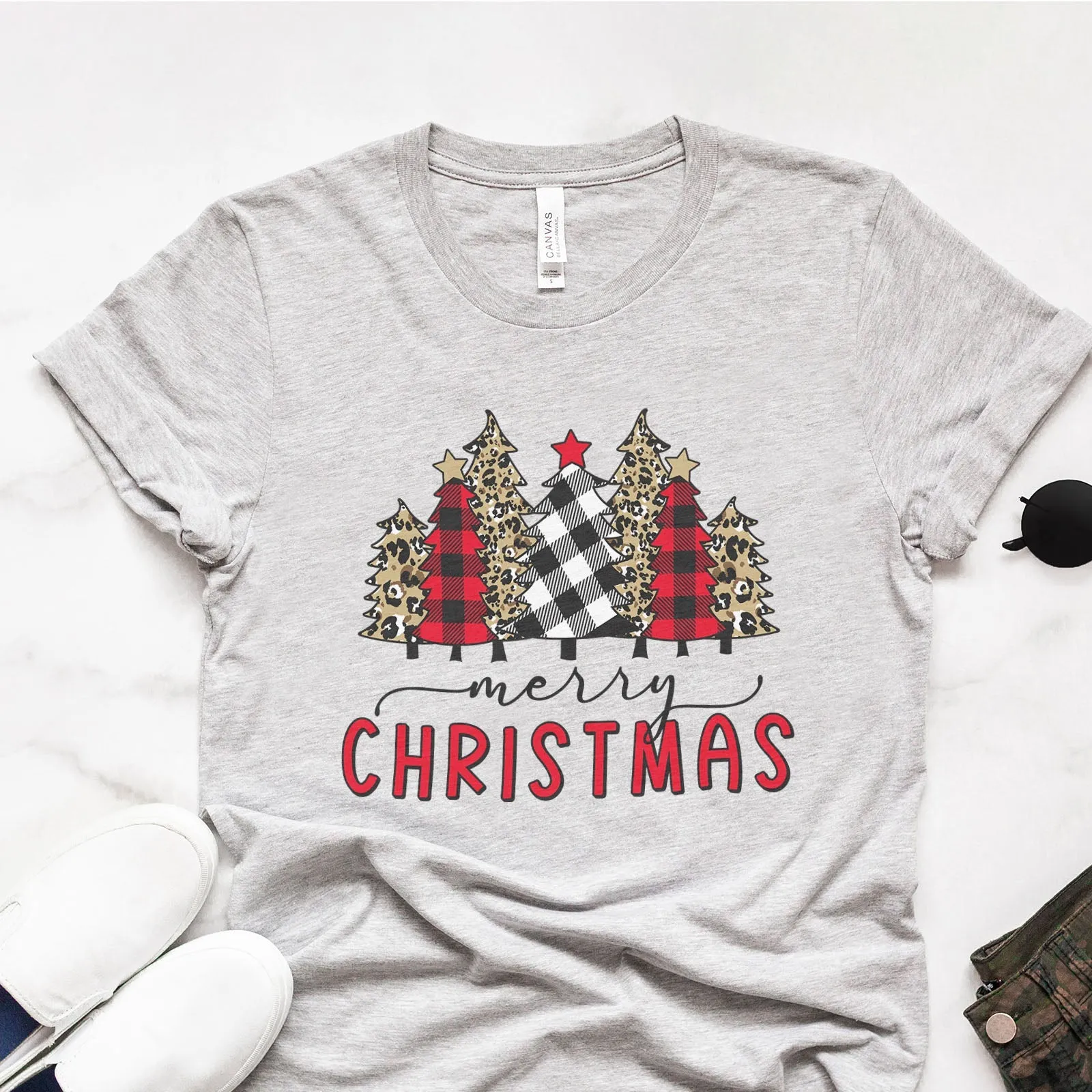 Free Gift - Merry Christmas Plaid and Leopard Tee