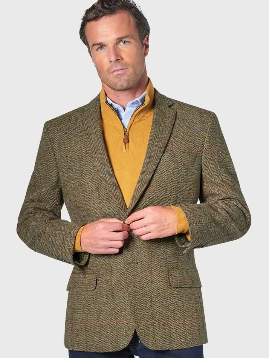 HARRIS TWEED Stromay Jacket - Mens - Olive Green with Check