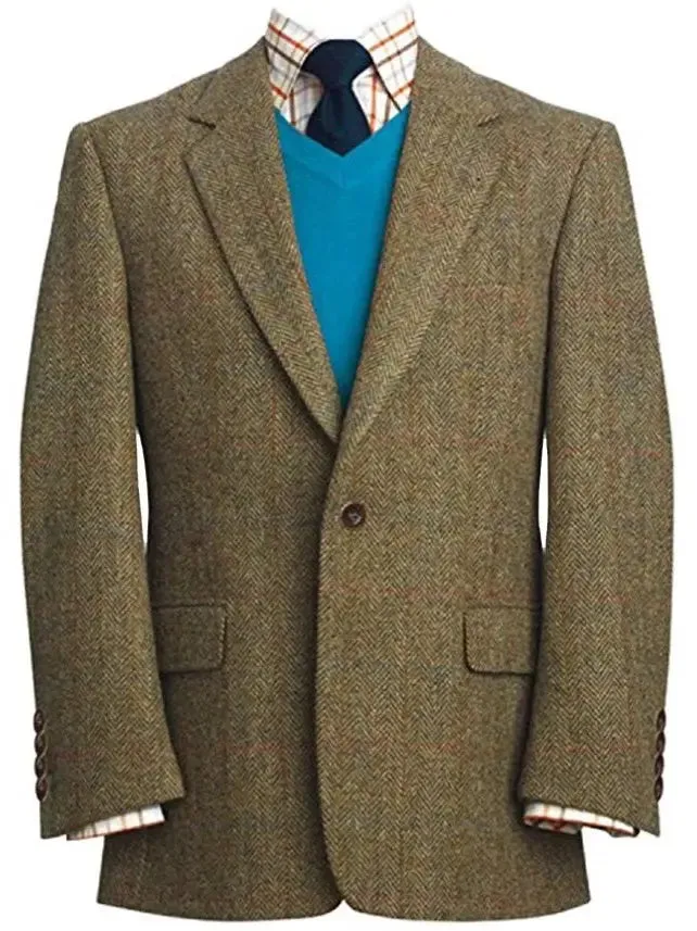 HARRIS TWEED Stromay Jacket - Mens - Olive Green with Check