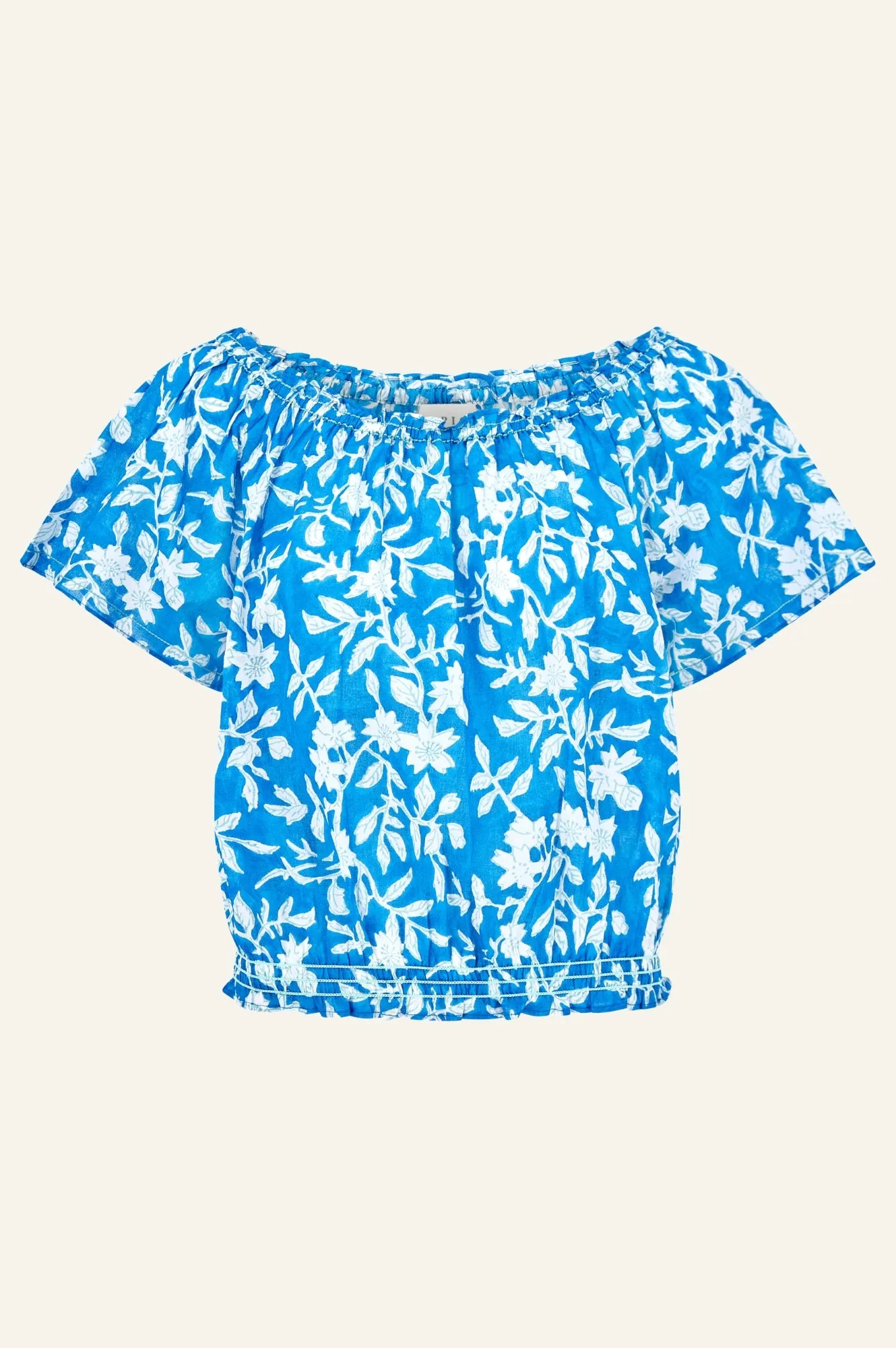 Ilana Block Print Organic Cotton Top | Cobalt