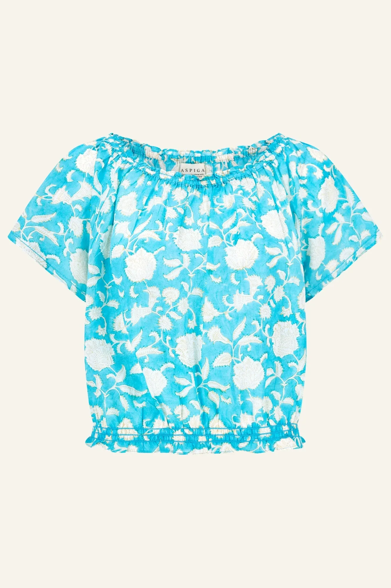 Ilana Block Print Organic Cotton Top | Turquoise