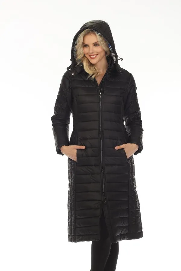 Johnny Was Black Sano Ski Zip Front Hooded Long Puffer Coat Boho Chic R48723