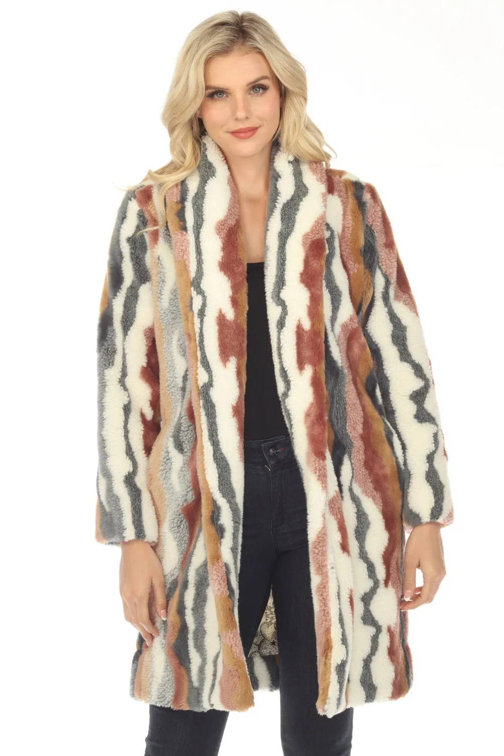 Johnny Was Ziggy Faux Fur Open Front Coat Boho Chic R48023