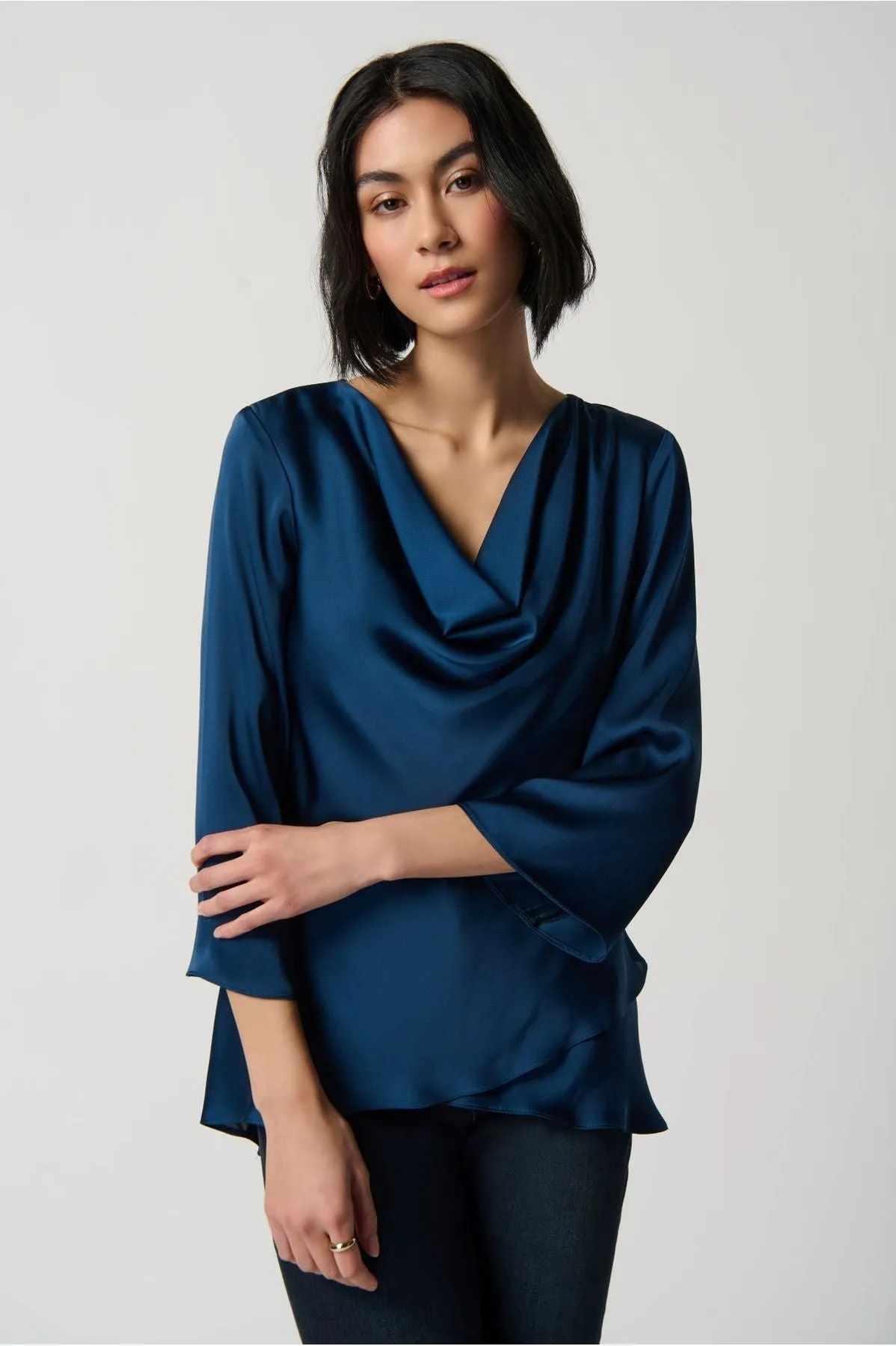 Joseph Ribkoff Cowl Neckline Satin Flared Top - Style 234082