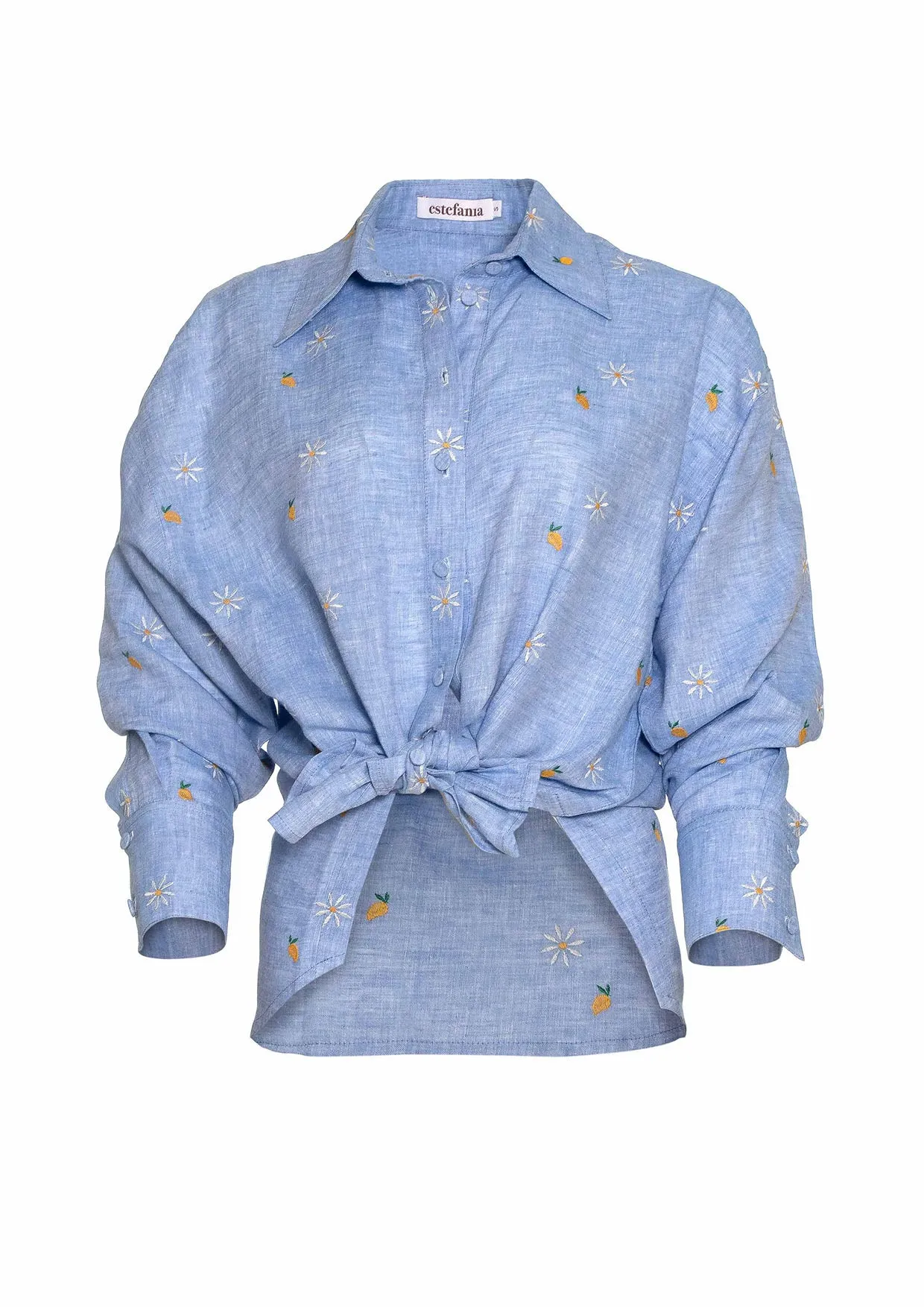 Mango Camomile Embroidered Button-Down Linen Shirt