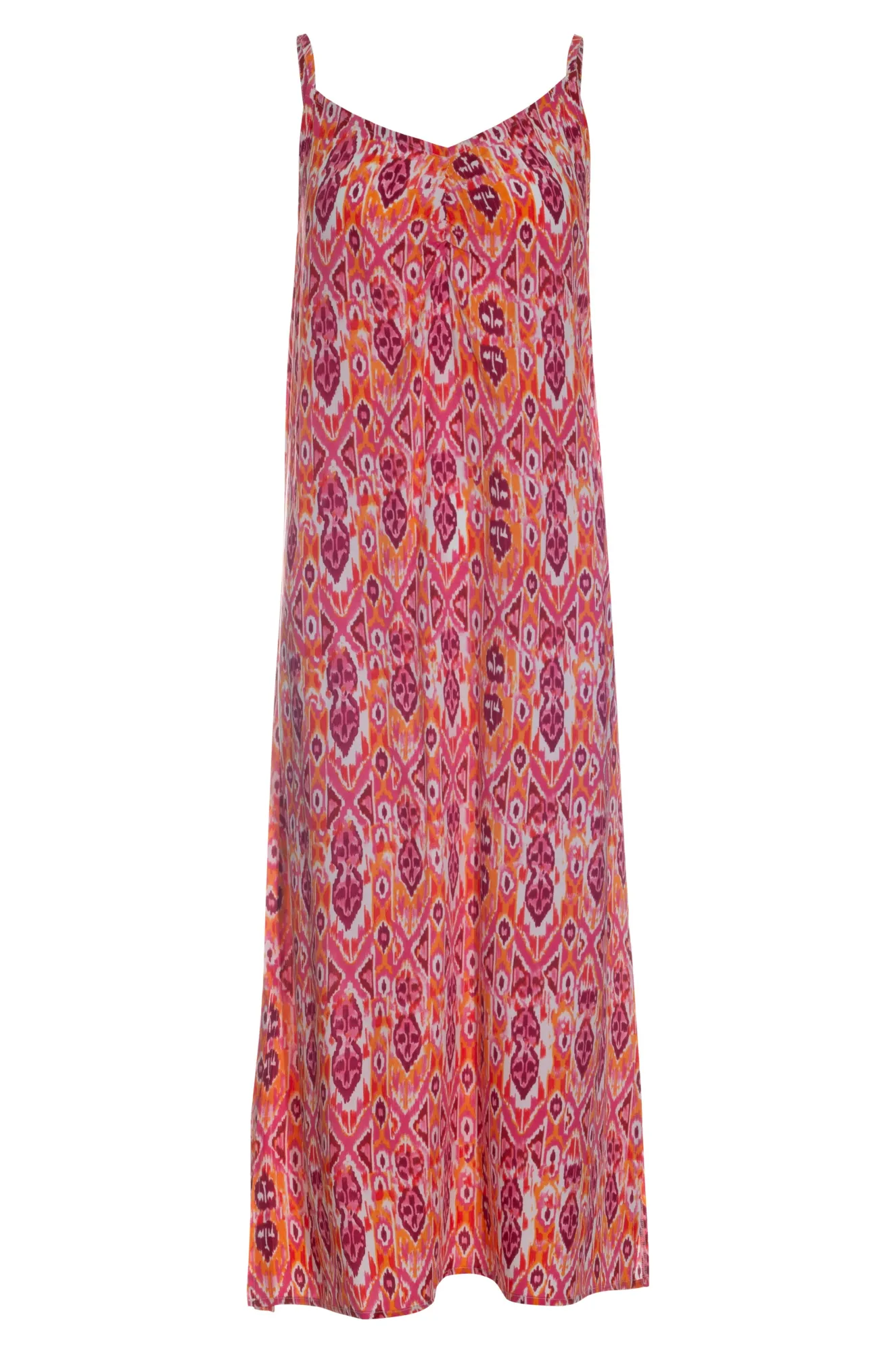 Maxi Dress with spaghetti straps | Pink Orange Aztec | 3357AR