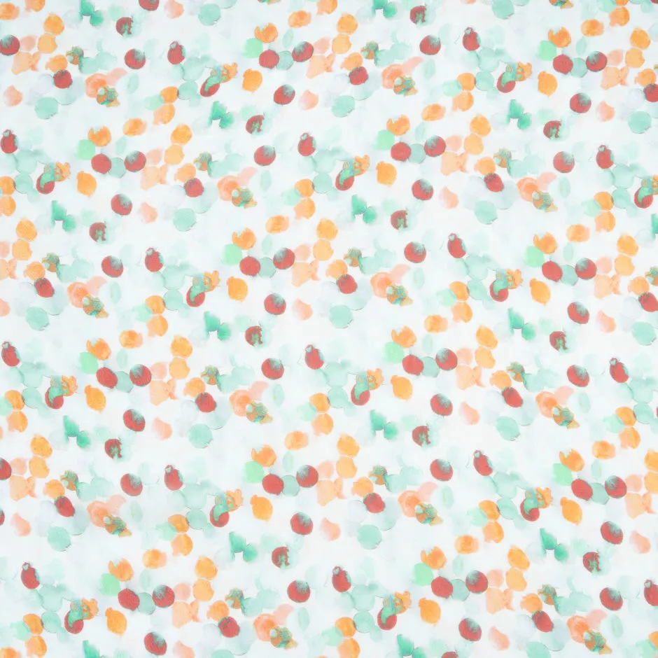 Mint, Orange & Red Spotted Pure Silk Chiffon