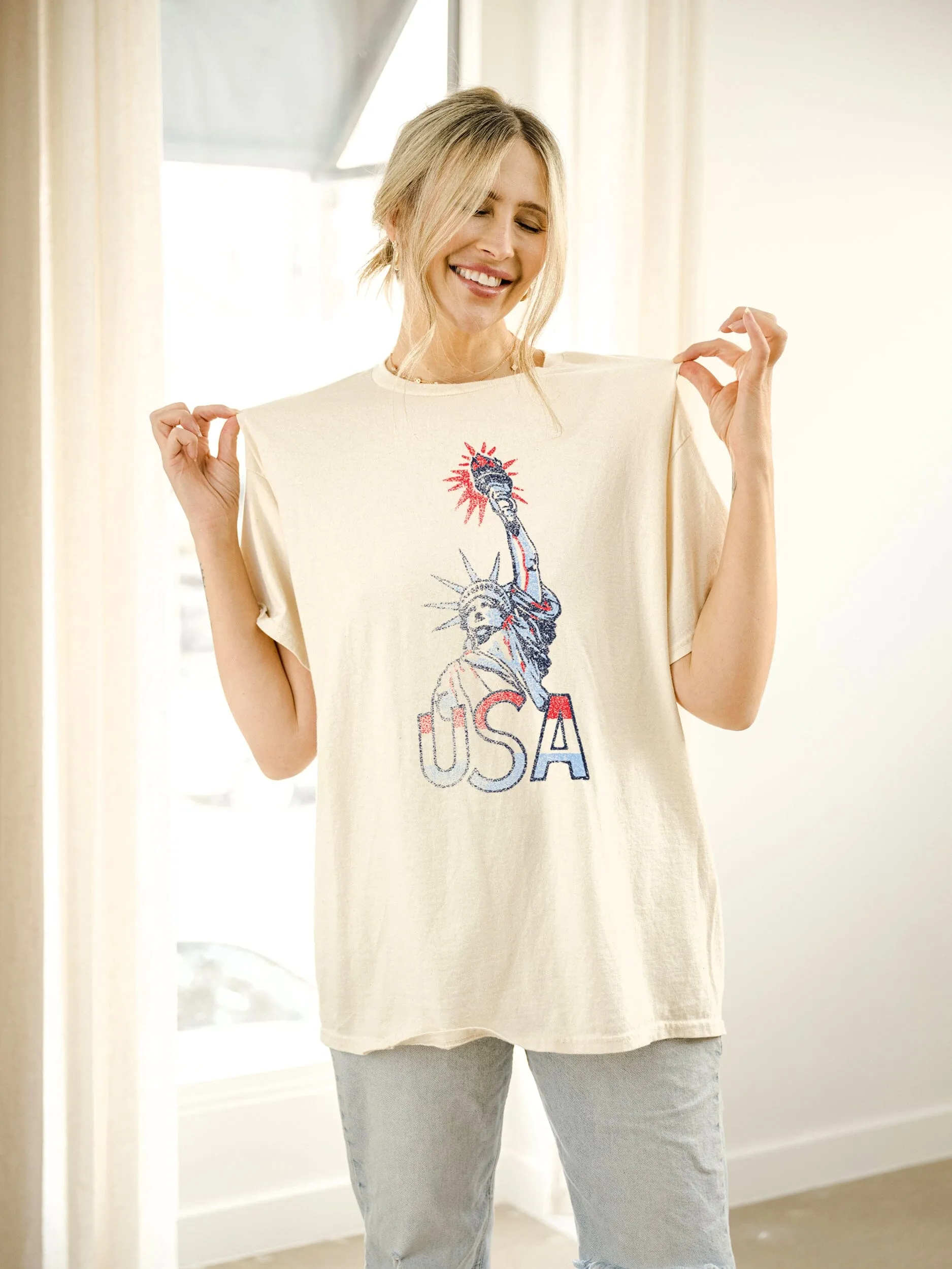 Miss Liberty Off White Thrifted Tee