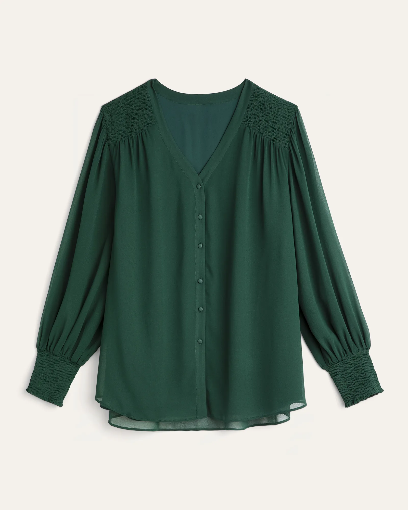 Olga Smocked Button-Down Blouse | Kelly Green