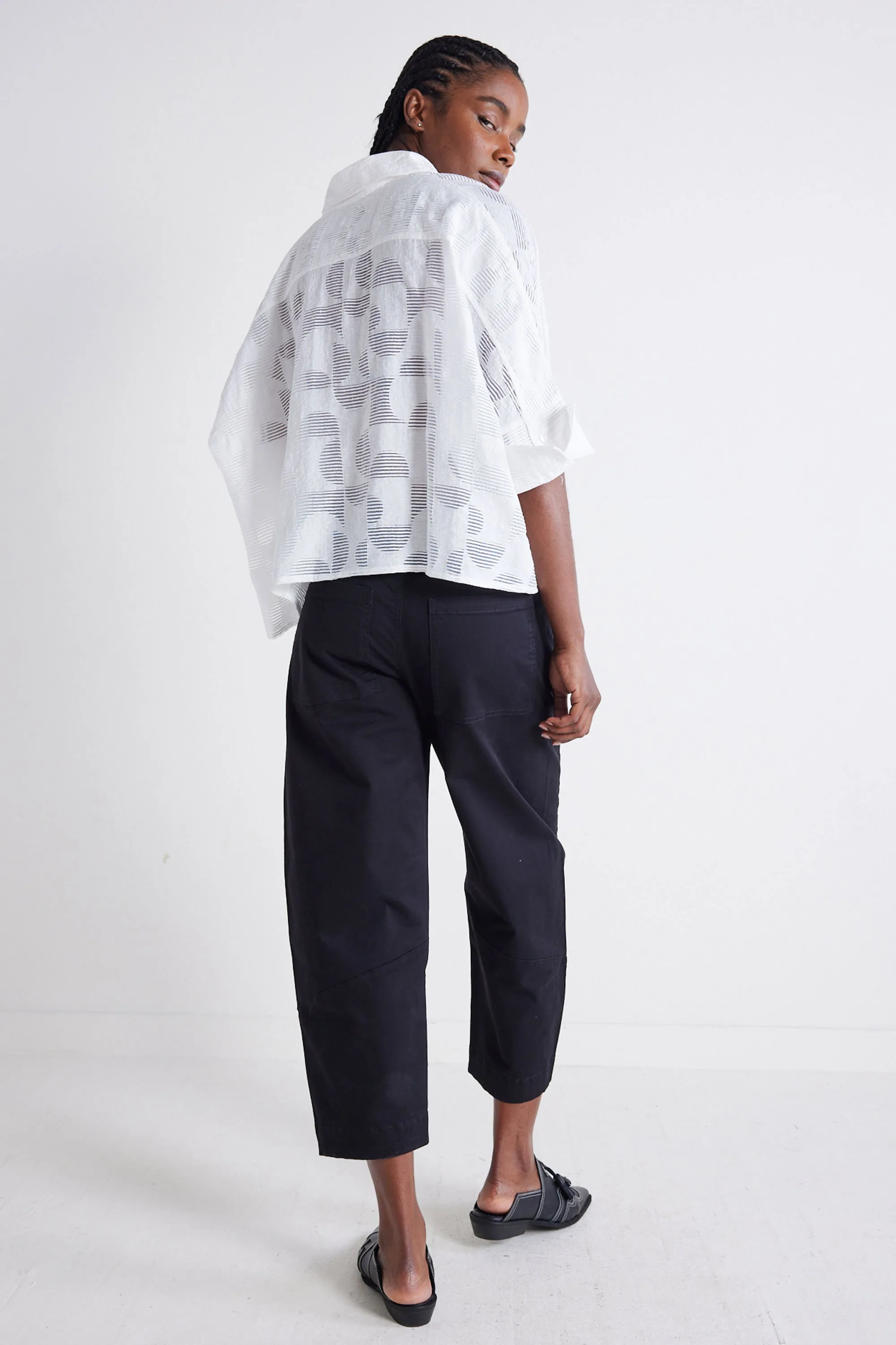 Oversized Geo Sheer Cropped Blouse