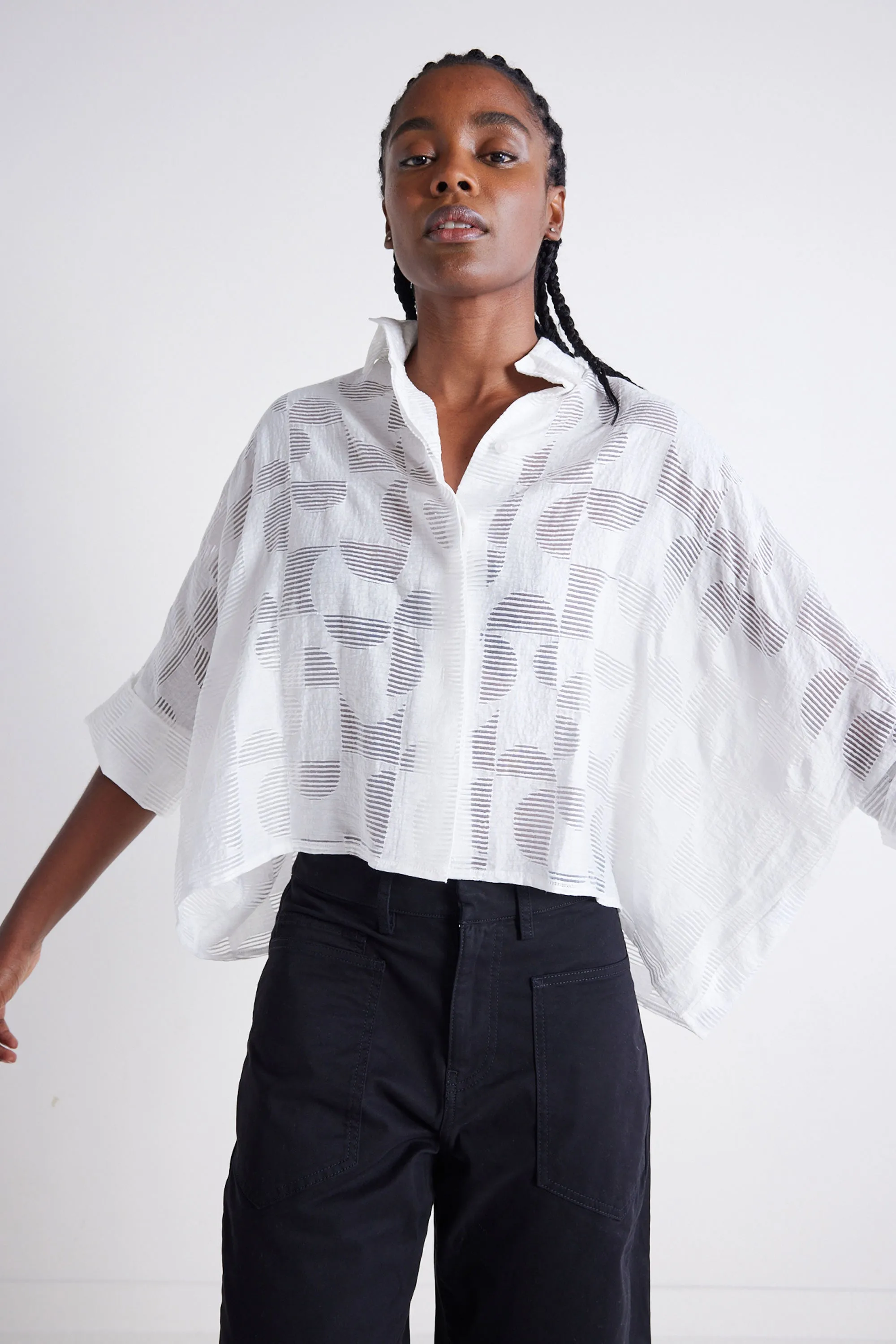 Oversized Geo Sheer Cropped Blouse