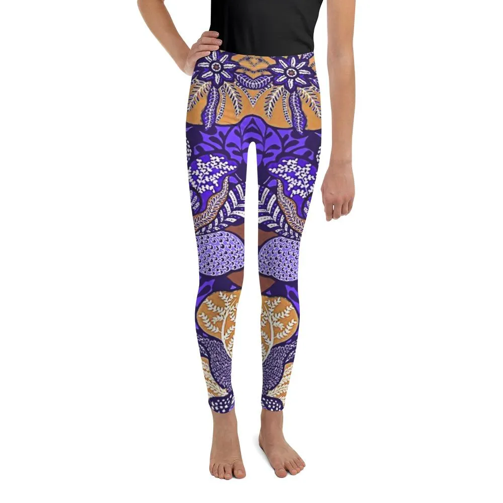 Purple Batik Floral Youth Leggings