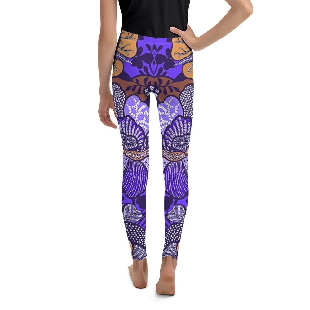 Purple Batik Floral Youth Leggings