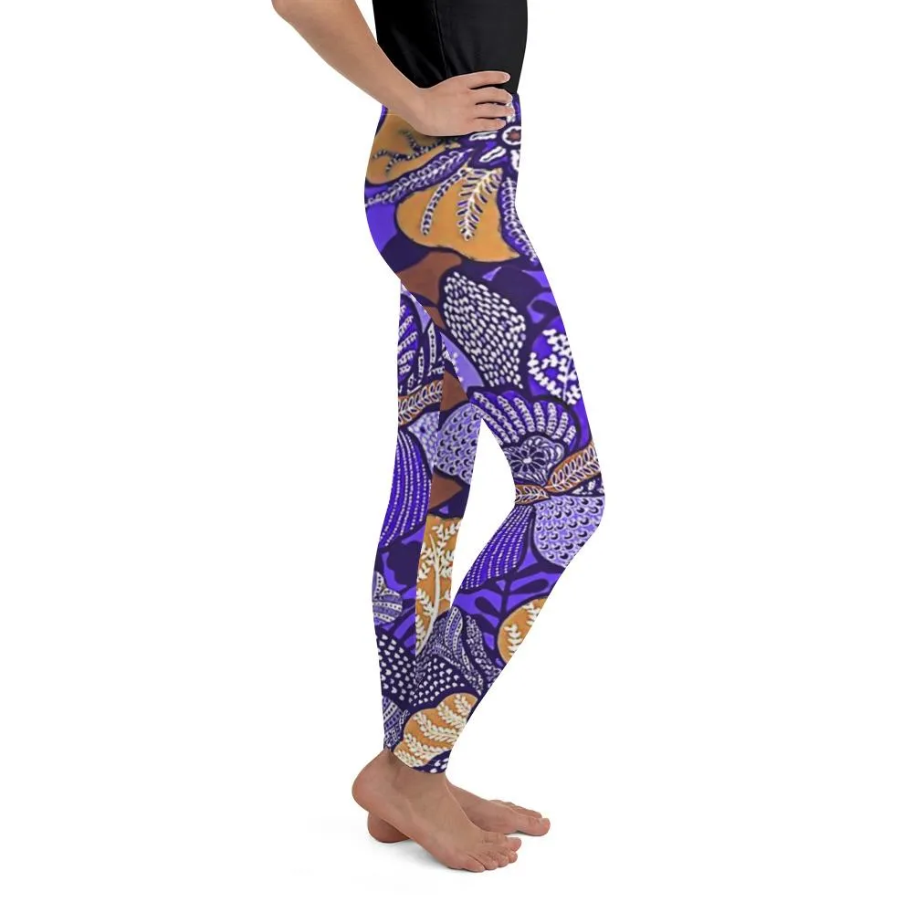 Purple Batik Floral Youth Leggings