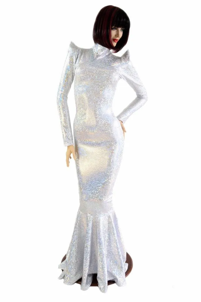 Silver on White Shattered Glass Gown