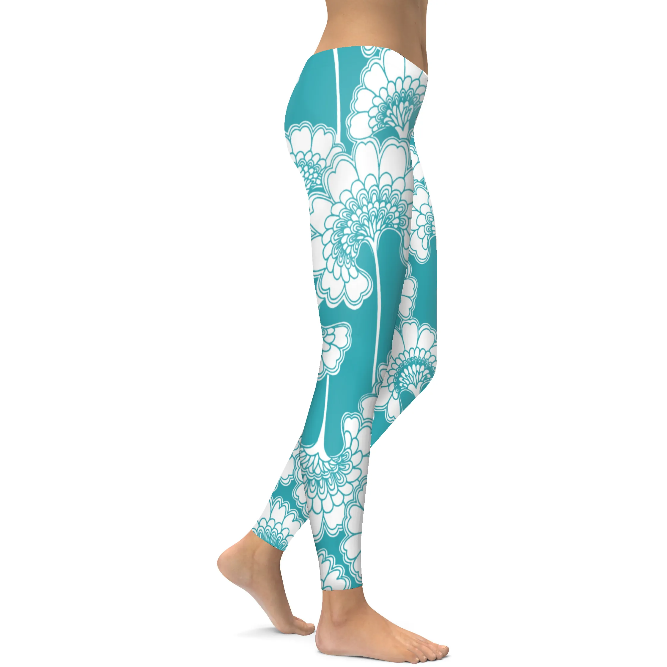 Teal Japanese Floral Leggings