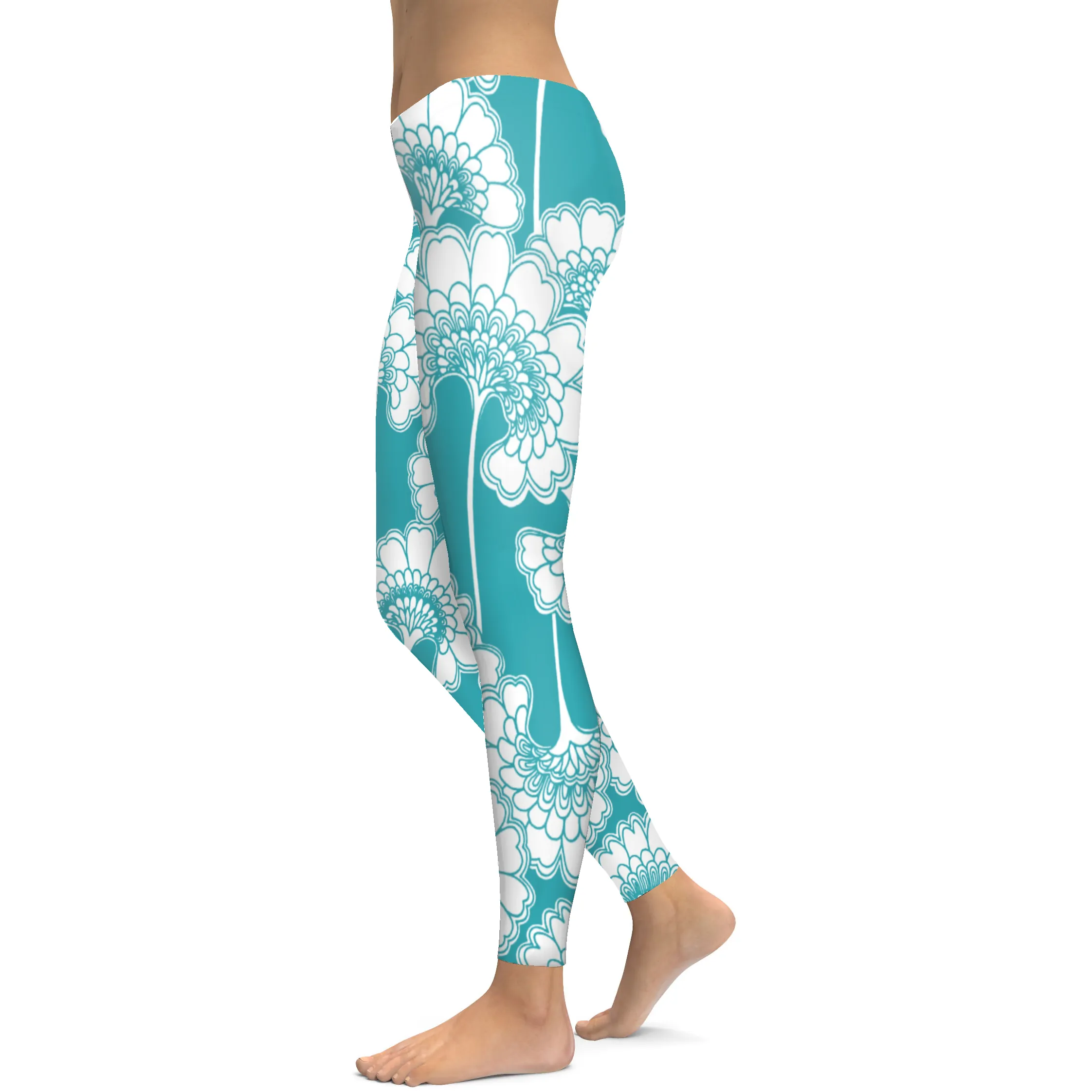 Teal Japanese Floral Leggings